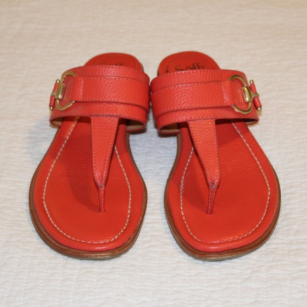 Sofft Women’s Size 11 Fernanda Leather Thong Sandal Coral Clean EUC